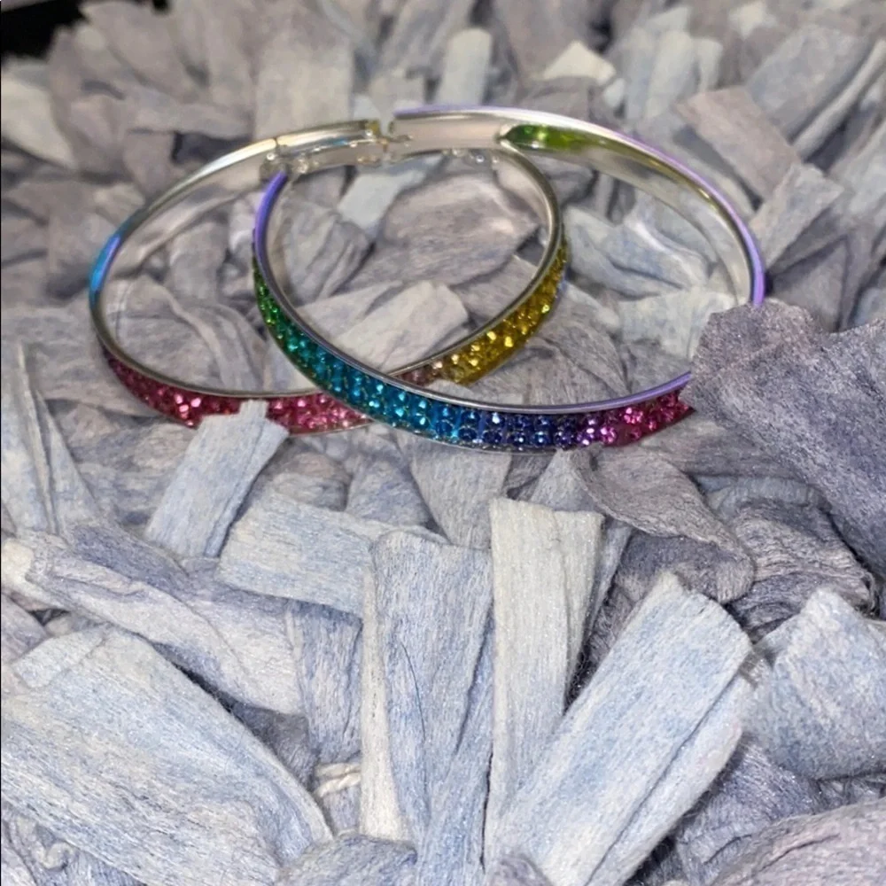 Hoops. Rainbow sparkle silver tone. NWOT